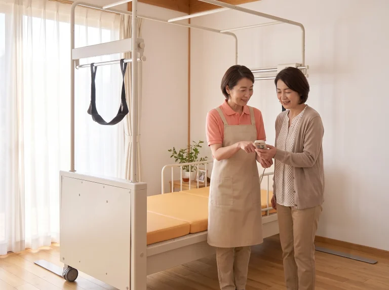 専門スタッフがご家族にリモコンの操作を説明している様子